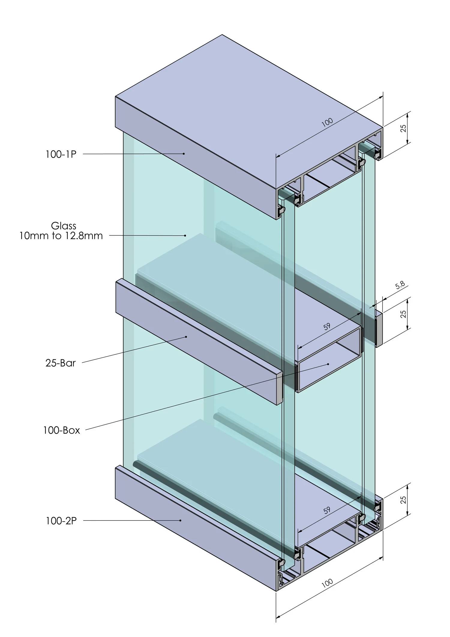 100 banded glass partitions scheme