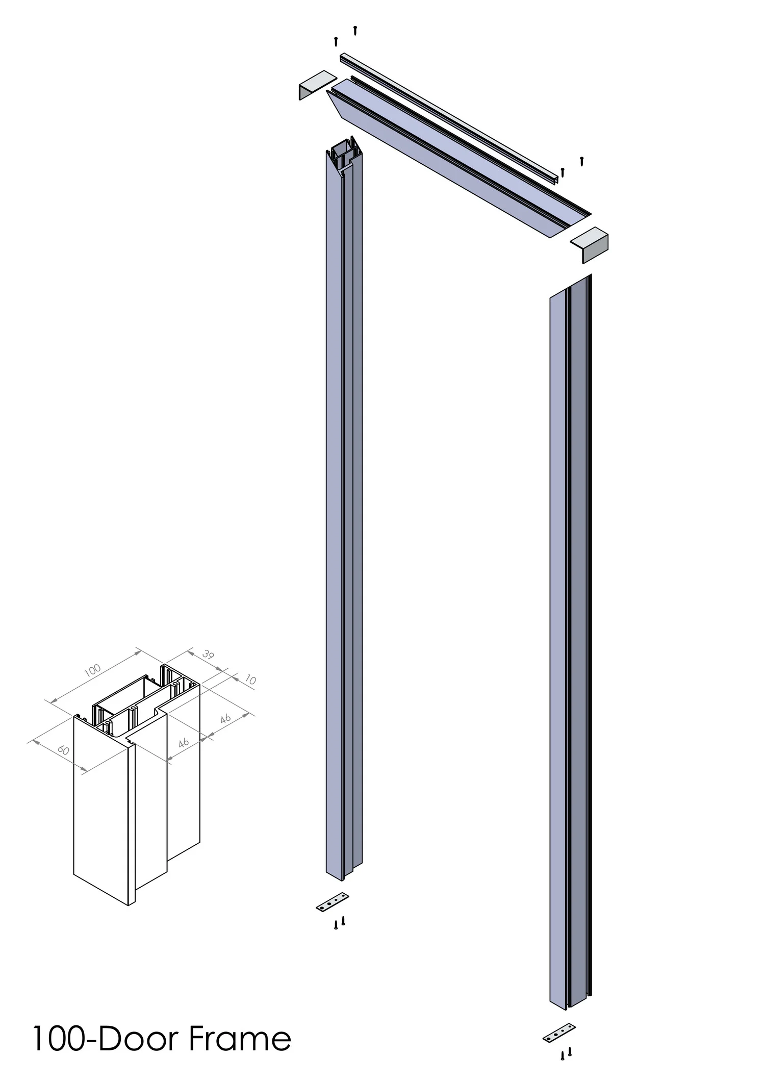 100 door frame for glass partitions scheme