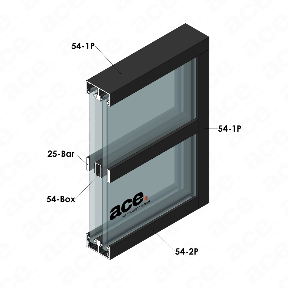 54 box section for glass partitioning scheme