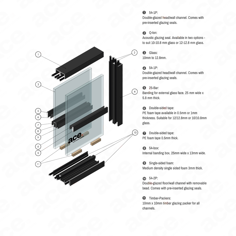 54 box section for glass partitioning scheme