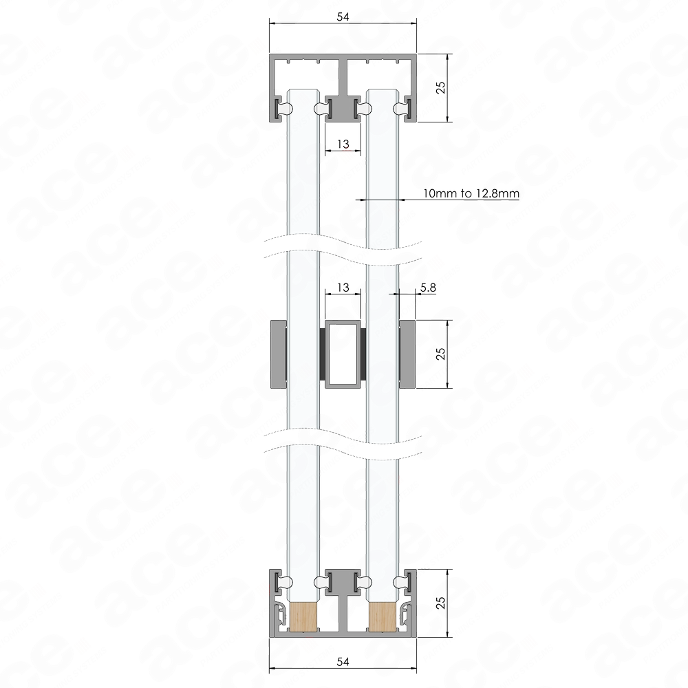 54 box section for glass partitioning scheme