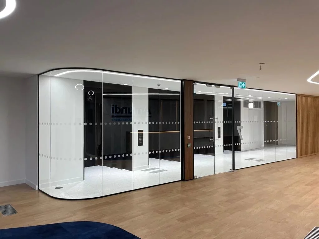 lobby with glass panels